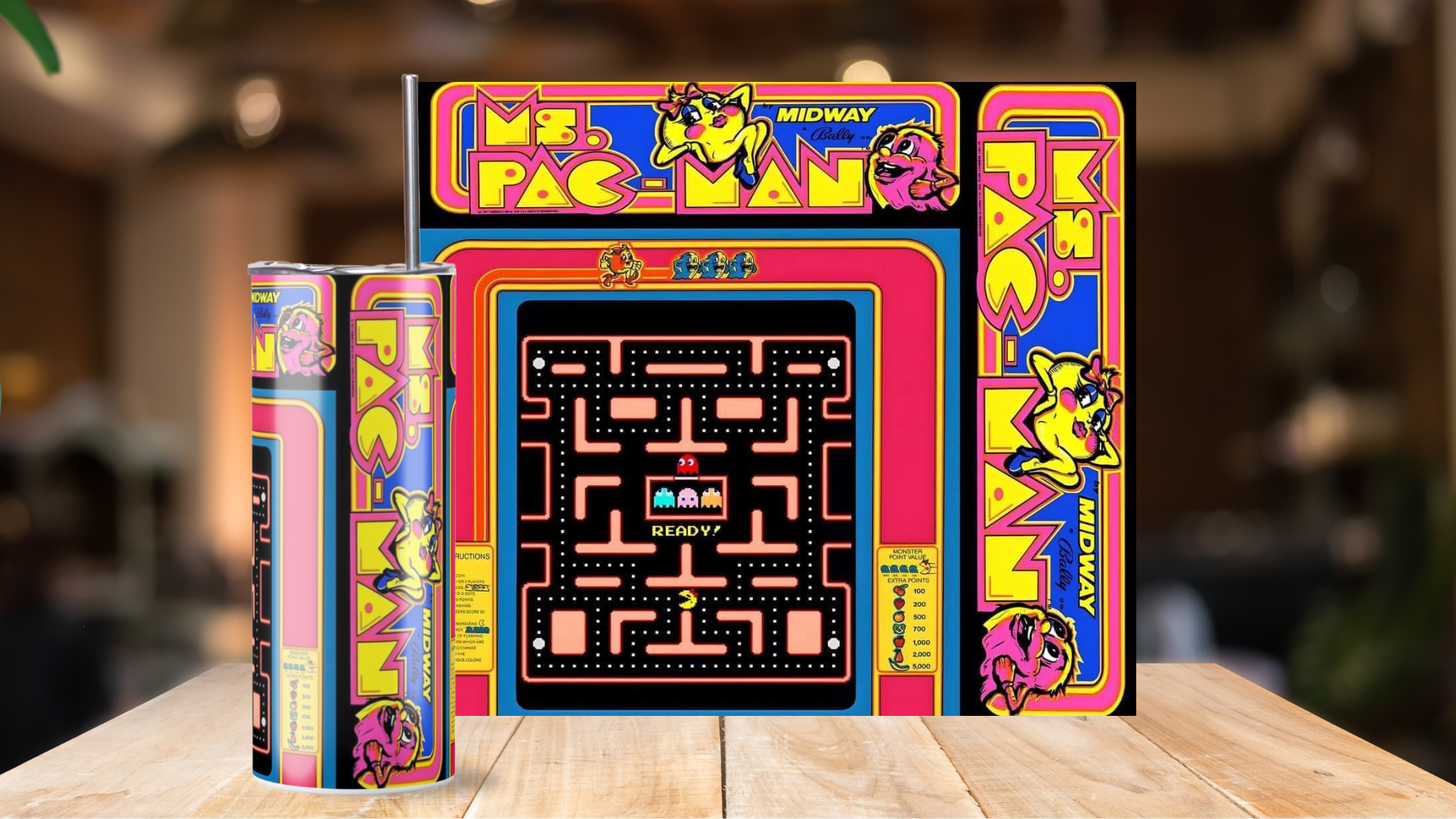 20 oz Skinny Tumbler Retro Ms. Pack-Man