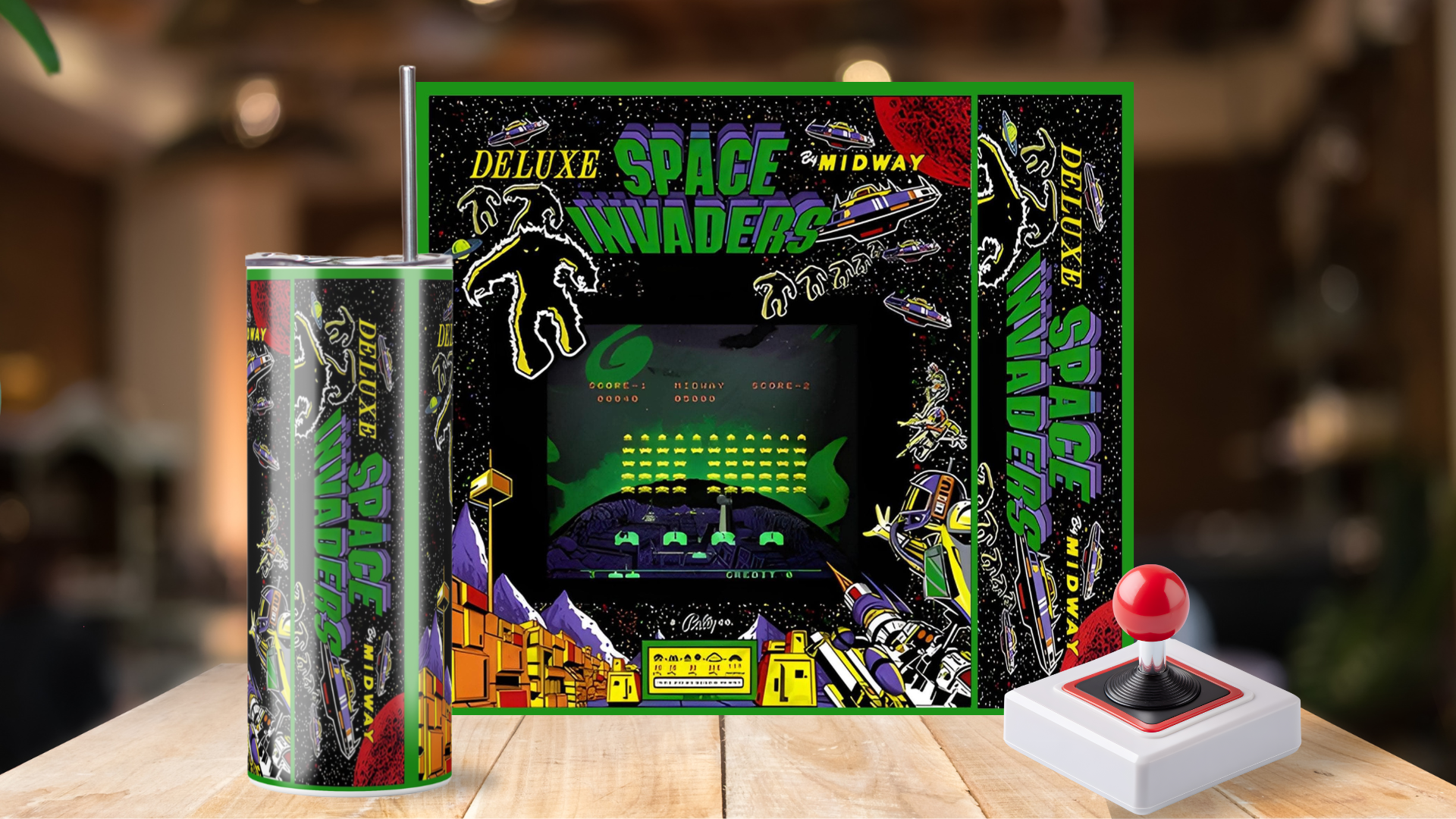 20 oz Skinny Tumbler Retro Space Invaders